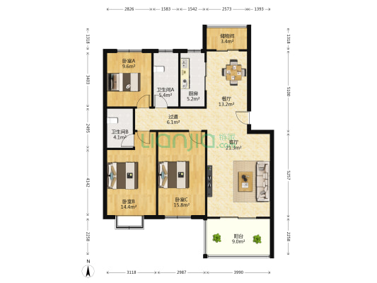 四季花城 3室2厅2卫 137平方