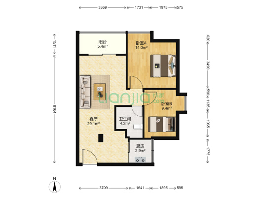 墨斗小区 2室1厅1卫 80平方