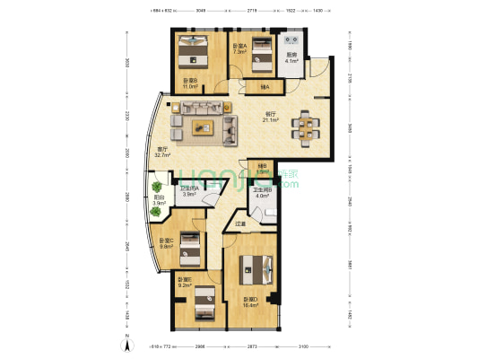 江诚大厦 5室2厅2卫 195平方