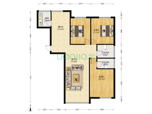 永安大厦 3室2厅2卫 135平方