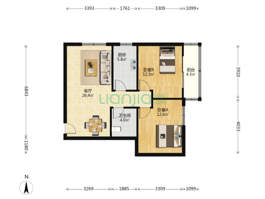 秀水苑(黄浦) 2室1厅1卫 88平方