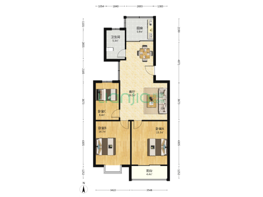 华西东苑 3室1厅1卫 105平方