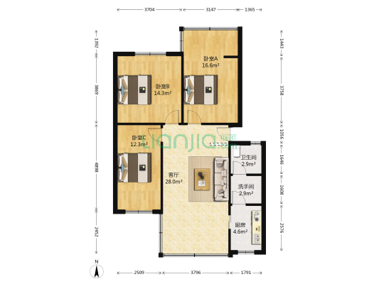 安全巷7号院 3室1厅2卫 92平方