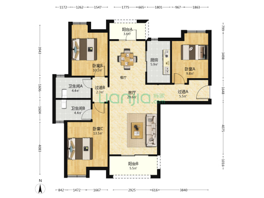 金地悦海湾 3室1厅2卫 125平方