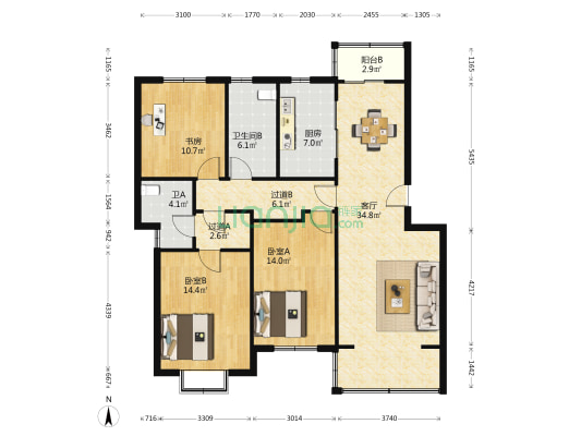 秀泾苑南区 3室1厅2卫 121平方