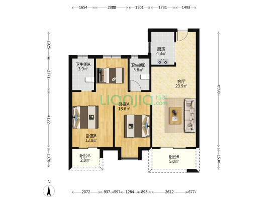 金色港湾君临水岸 2室1厅2卫 104平方