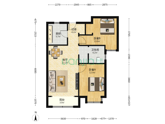 海佳园 2室1厅1卫 92平方