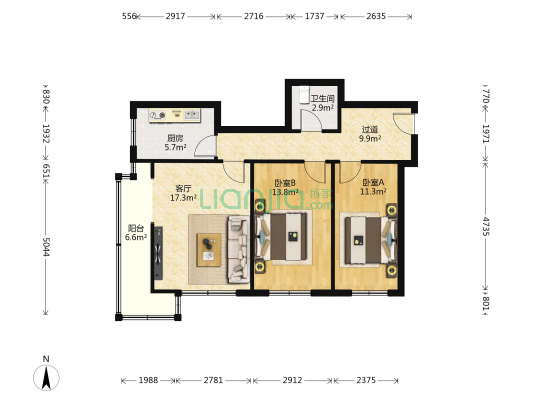 天水路省政府家属院 2室1厅1卫 76平方