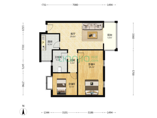 义桥佳苑 2室1厅1卫 75平方