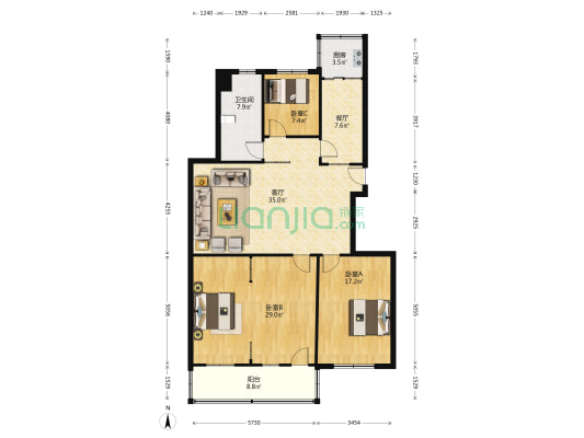 歌风新区 3室2厅1卫 149平方
