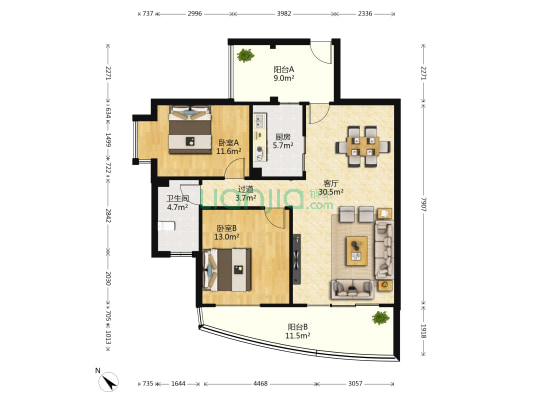 尚西花郡 2室1厅1卫 103平方