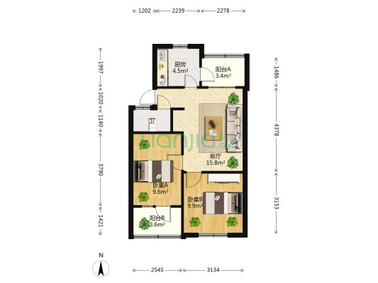 菱角塘小区东区 2室1厅1卫 59平方