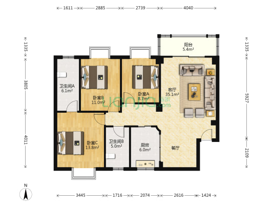 浦南安置房 3室1厅2卫 111平方