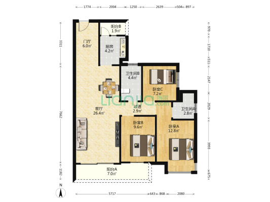 悦诚豪园 3室1厅2卫 110平方