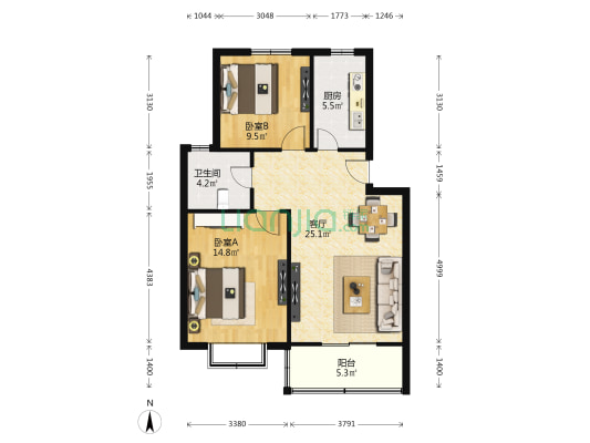 盛世东苑 2室1厅1卫 78平方