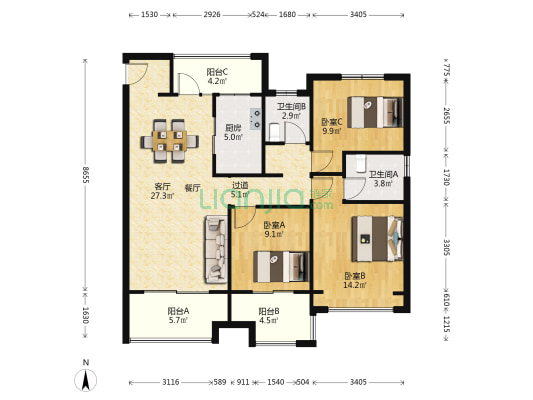 星联御象湖 3室1厅2卫 118平方