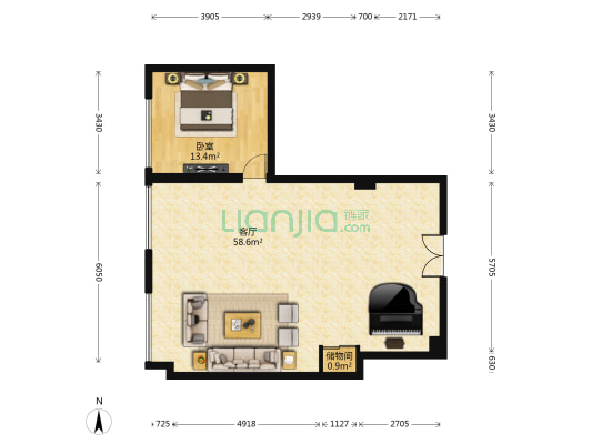 世纪经贸大厦 1室1厅0卫 109平方