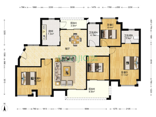 三正卧龙山 4室1厅2卫 146平方