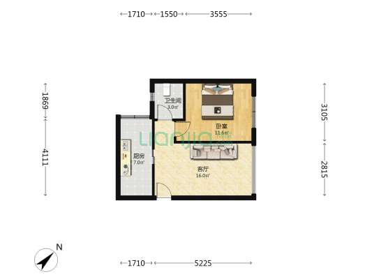 礼仁苑 1室1厅1卫 44平方