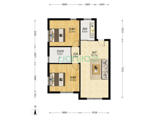 沈铁和谐佳园 2室1厅1卫 86平方