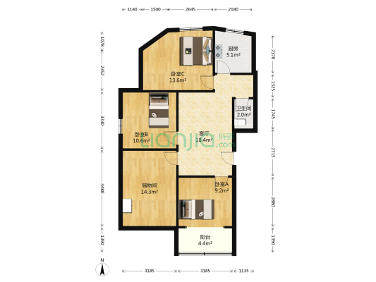 树德巷1号 3室1厅1卫 87平方