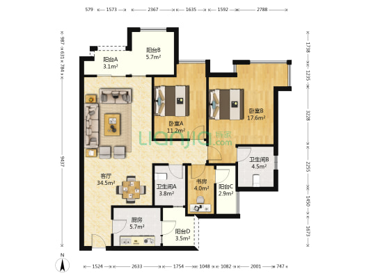 恒大绿岛新城D区 3室1厅2卫 111平方