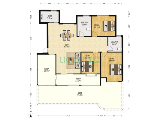 德意义和苑 3室1厅2卫 125平方