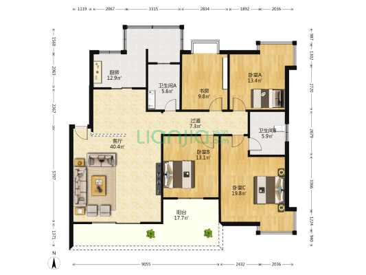 雪芙莲小区 4室1厅2卫 154平方