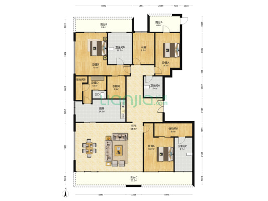 虹桥富力中心 5室1厅4卫 261平方