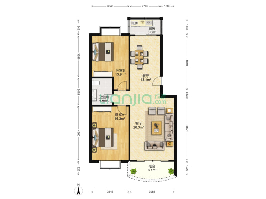师苑 2室2厅1卫 102平方