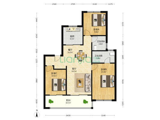 万科官山望 3室2厅2卫 116平方