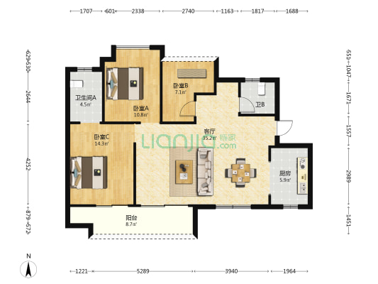 宁乡金科美苑 3室1厅2卫 115平方