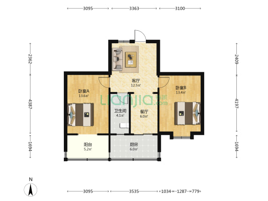 物资小区 2室2厅1卫 66平方
