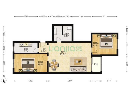 看丹苑 2室1厅1卫 99平方