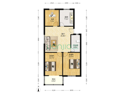 港房小区 3室1厅1卫 84平方