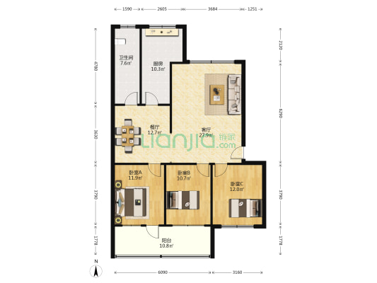 潍城供销社宿舍 3室2厅1卫 126平方
