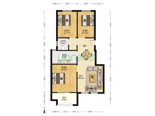 招商北固湾 3室1厅1卫 90平方