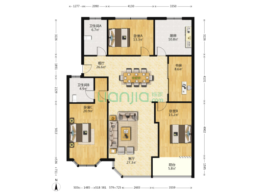 永兴学校教师公寓 4室2厅2卫 161平方