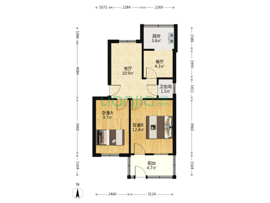 一建公司宿舍 2室2厅1卫 55平方