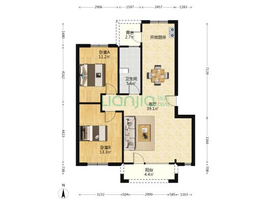 宸宇千韵坊 2室1厅1卫 91平方