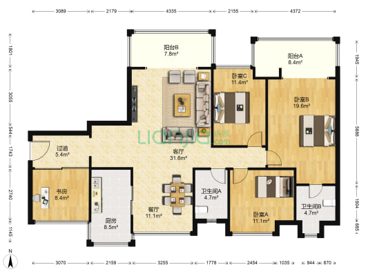 未来方舟G8组团 4室2厅2卫 140平方