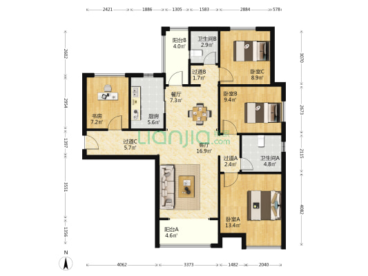 九策南奥雅居 4室2厅2卫 133平方