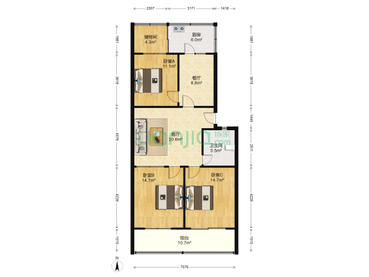冶金厅 3室2厅1卫 99平方