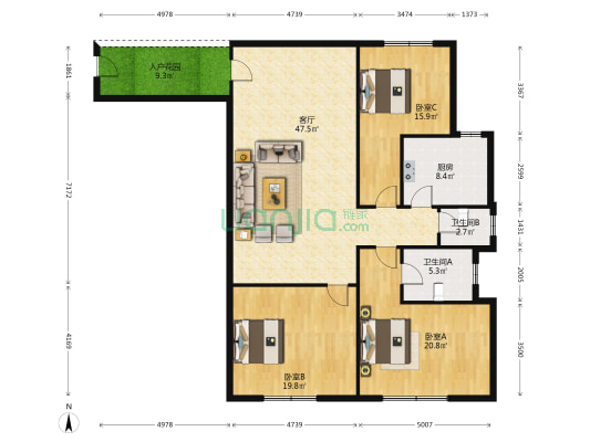 虎门建设路130号 3室1厅2卫 128平方