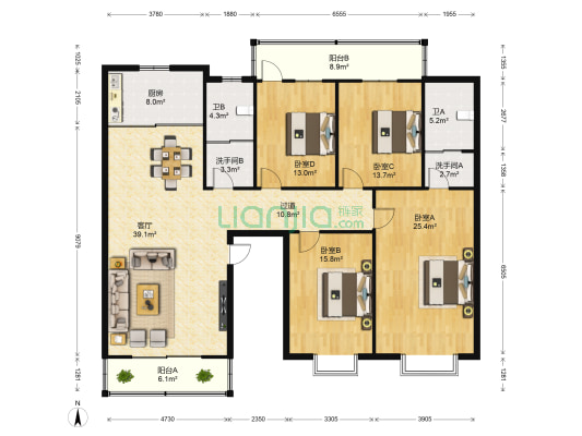 明秀水电社区 4室1厅4卫 197平方