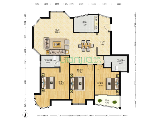 海上名门 3室1厅2卫 156平方