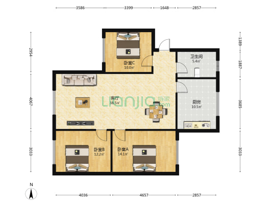 花溪区朝阳村 3室1厅1卫 110平方