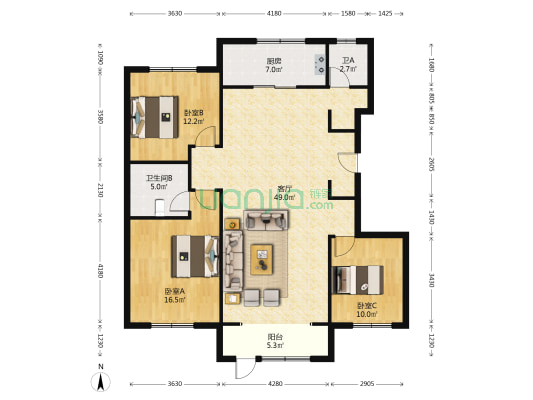 水山兰园 3室1厅2卫 140平方