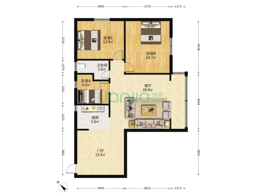 瑞远大厦 3室1厅1卫 116平方