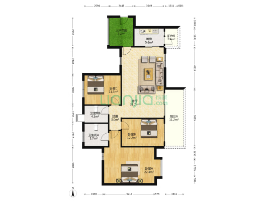 鼎信四季花园 3室1厅2卫 143平方